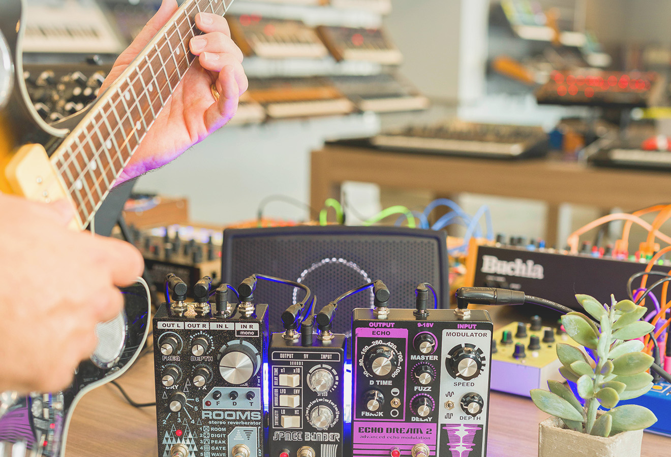 Effects Pedals at the Perfect Circuit Burbank Showroom